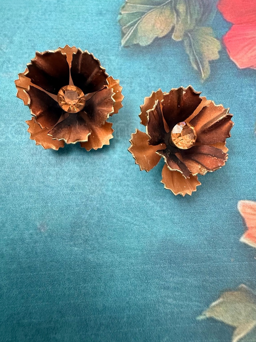 Decorative Metallic Copper Floral Earrings